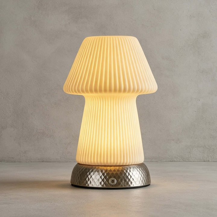 Cavori Rechargeable Ceramic Mushroom Table Lamp with Touch Dimmer