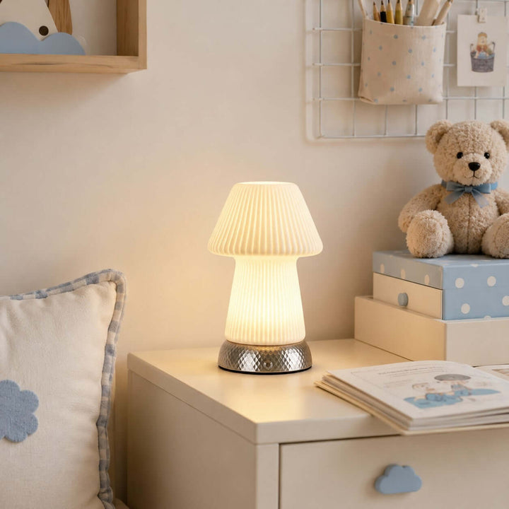 Cavori Rechargeable Ceramic Mushroom Table Lamp with Touch Dimmer