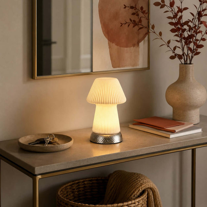 Cavori Rechargeable Ceramic Mushroom Table Lamp with Touch Dimmer