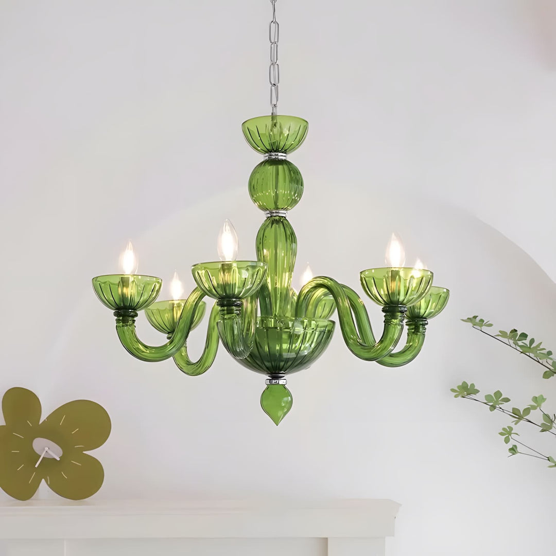 Celestia Candle Style Fluted Glass Chandelier – Vintage Charm