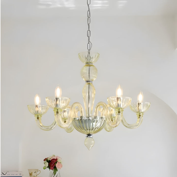 Celestia Candle Style Fluted Glass Chandelier – Vintage Charm