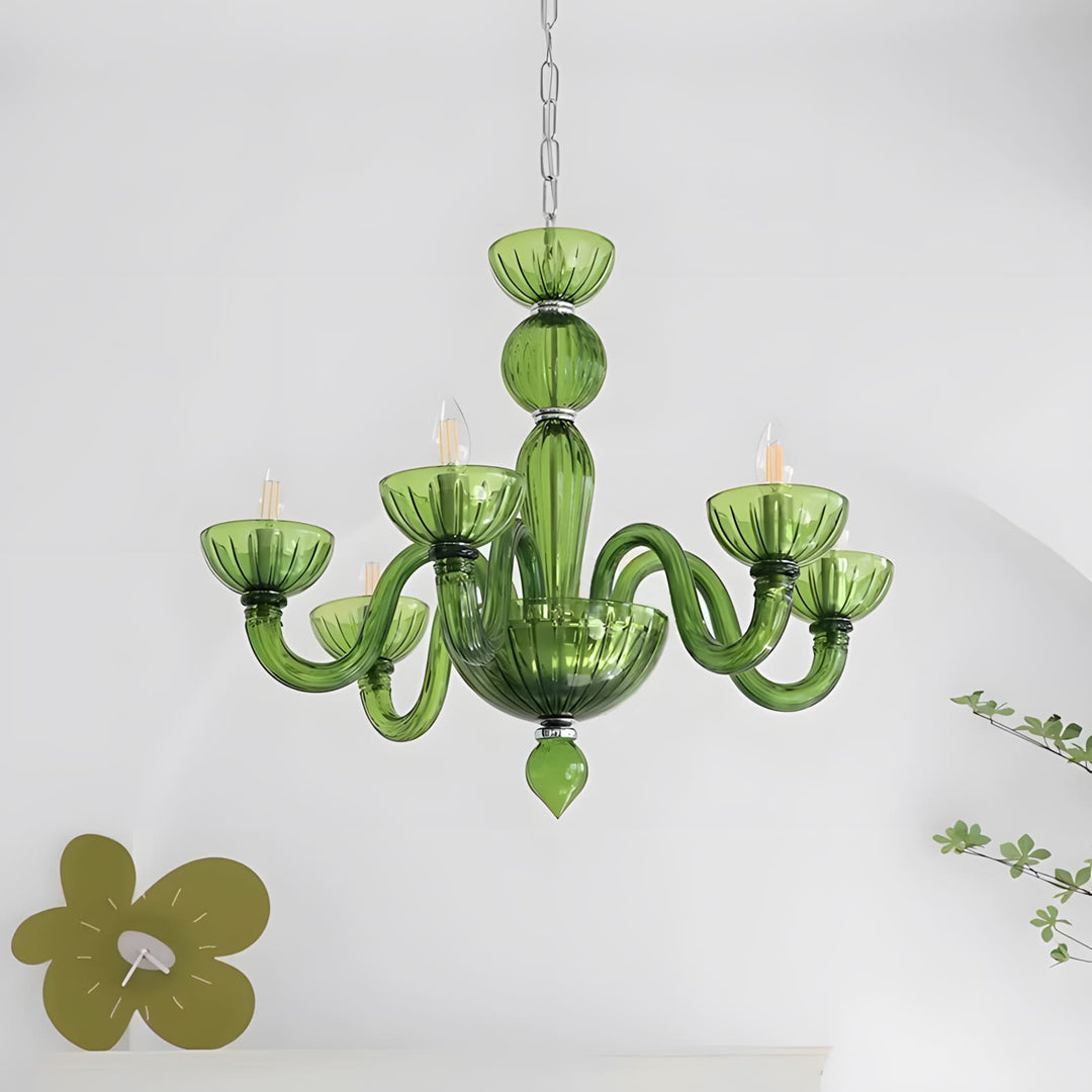 Celestia Candle Style Fluted Glass Chandelier – Vintage Charm