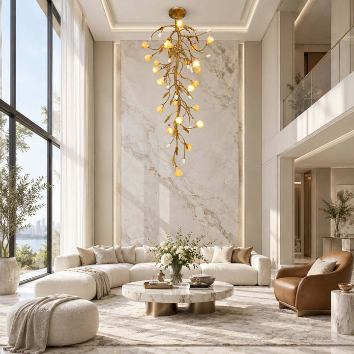 Celmori Chandelier | Gold Branches and Ceramic for Staircases