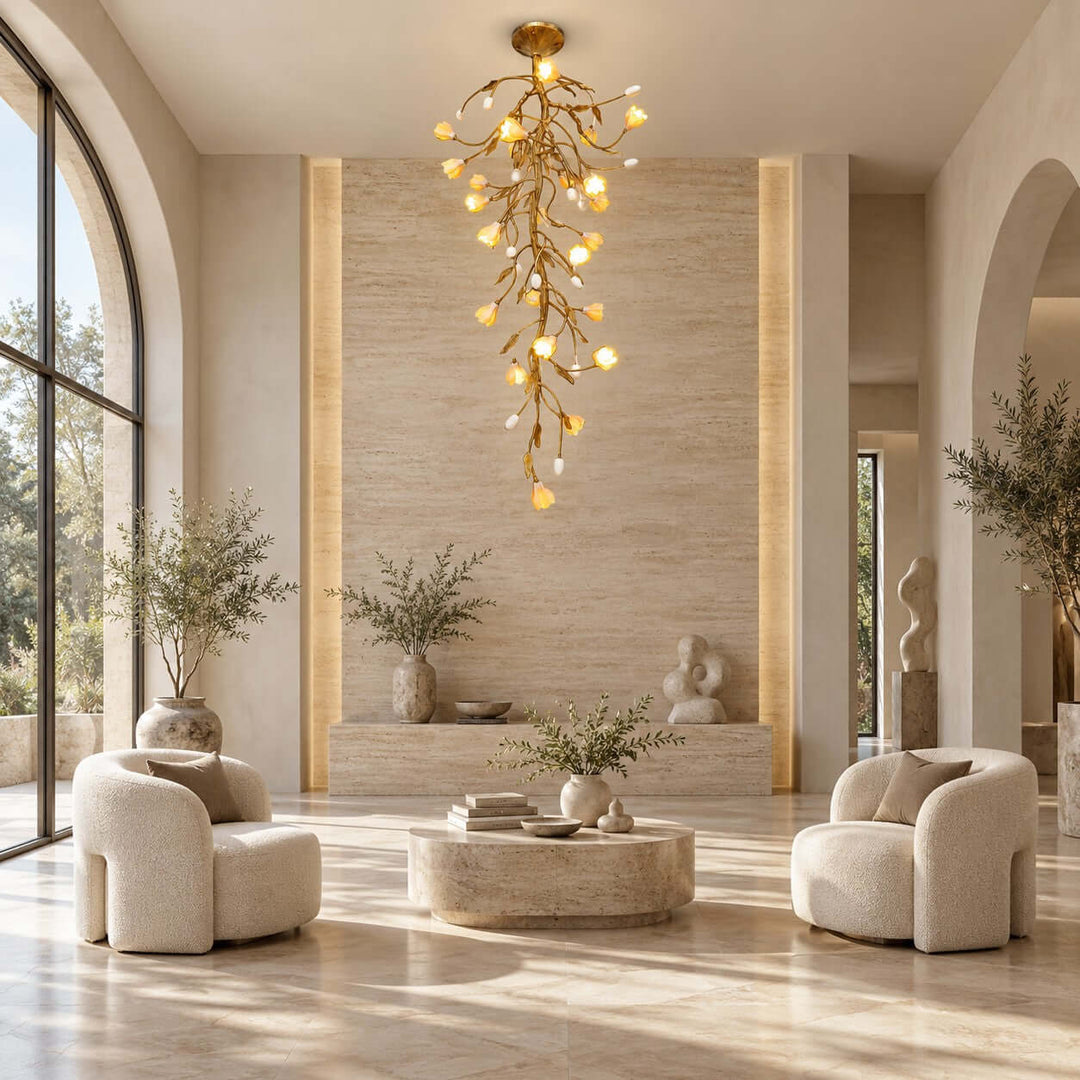 Celmori Chandelier | Gold Branches and Ceramic for Staircases