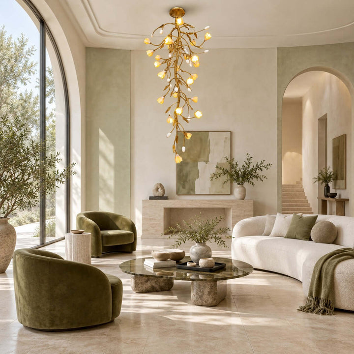 Celmori Chandelier | Gold Branches and Ceramic for Staircases