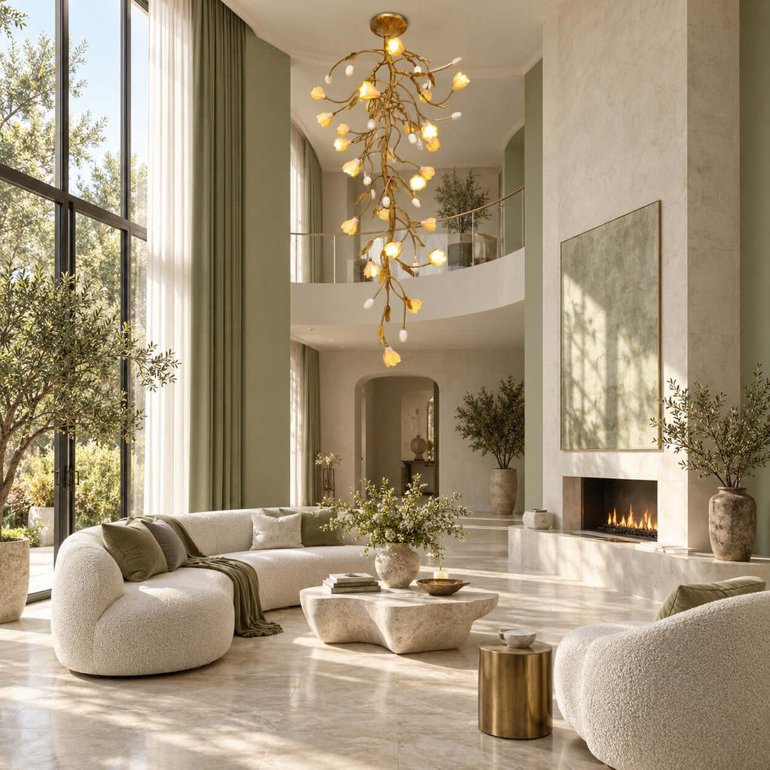 Celmori Chandelier | Gold Branches and Ceramic for Staircases