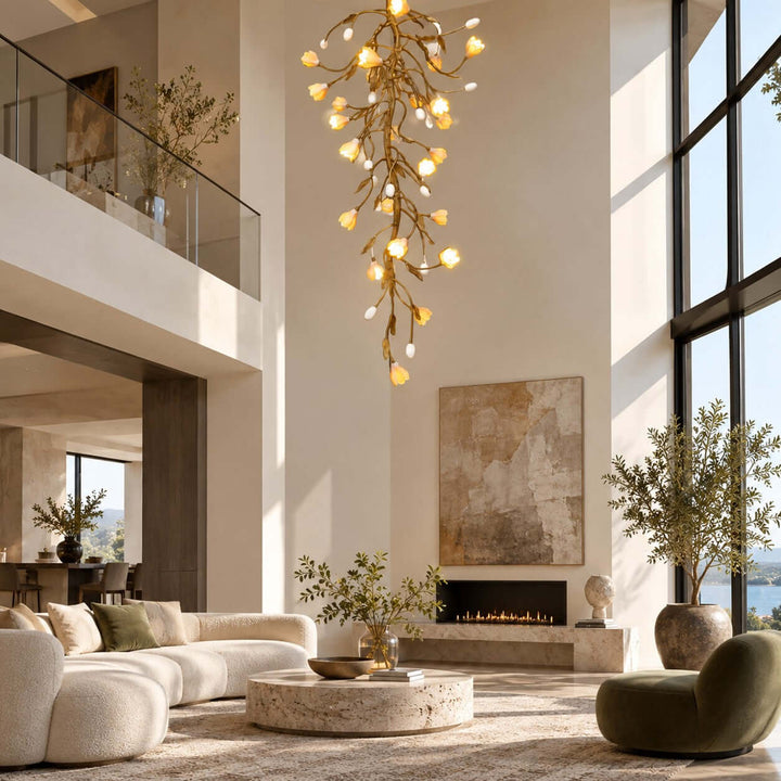 Celmori Chandelier | Gold Branches and Ceramic for Staircases