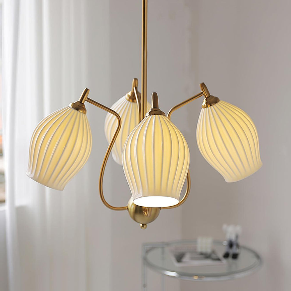 Ceramic Ribbed Chandelier - 6 Light for Dining Room | Vinlighting | Vinlighting