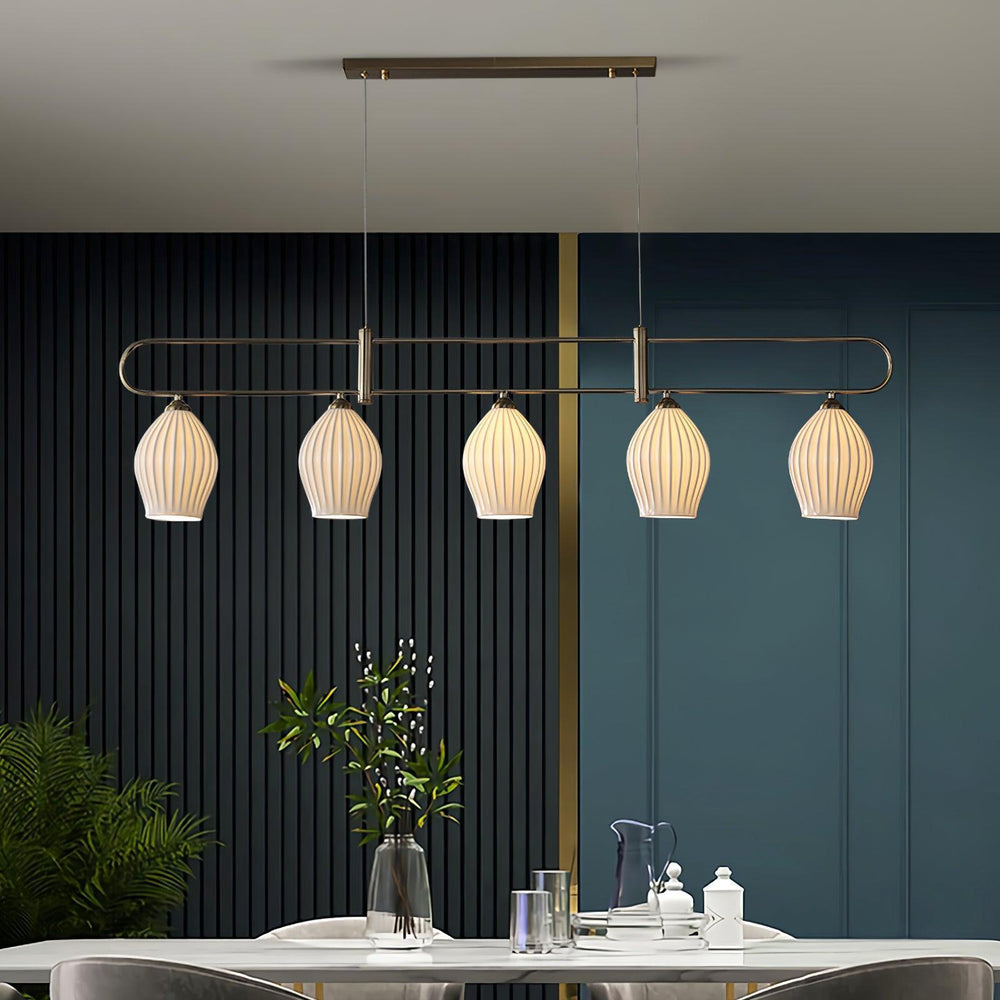Ceramic Ribbed Linear Pendant Light | Chandelier over Kitchen Island | Vinlighting | Vinlighting