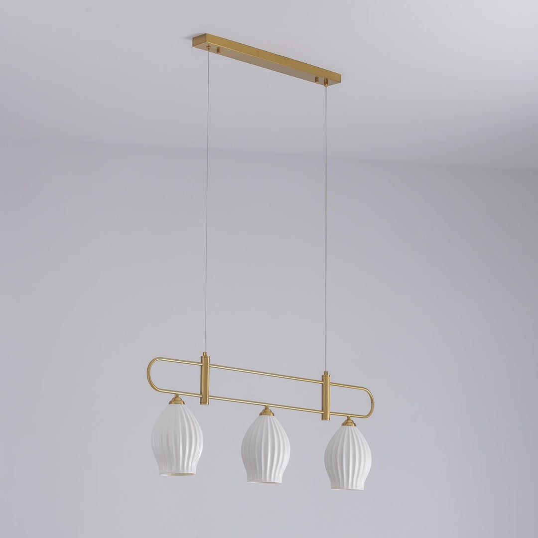 Ceramic Ribbed Linear Pendant Light | Chandelier over Kitchen Island | Vinlighting | Vinlighting