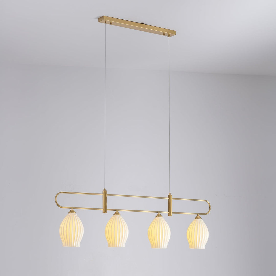 Ceramic Ribbed Linear Pendant Light | Chandelier over Kitchen Island | Vinlighting | Vinlighting