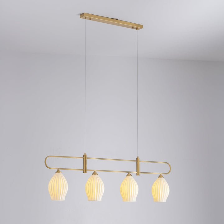 Ceramic Ribbed Linear Pendant Light | Chandelier over Kitchen Island | Vinlighting | Vinlighting