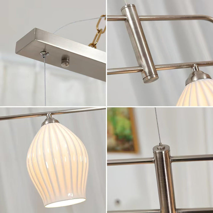 Ceramic Ribbed Linear Pendant Light | Chandelier over Kitchen Island | Vinlighting | Vinlighting