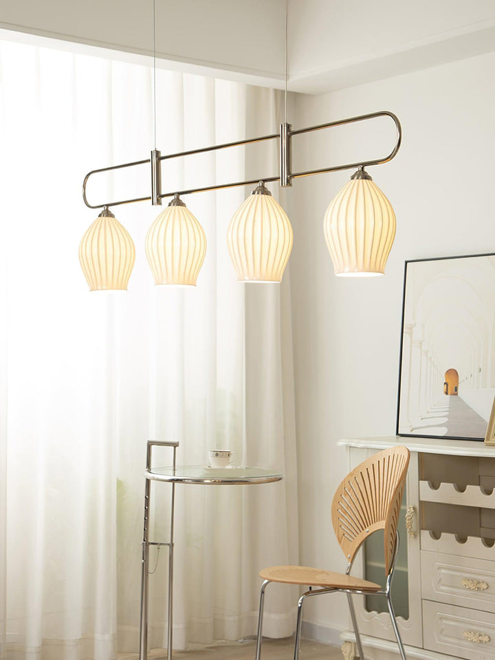 Ceramic Ribbed Linear Pendant Light | Chandelier over Kitchen Island | Vinlighting | Vinlighting
