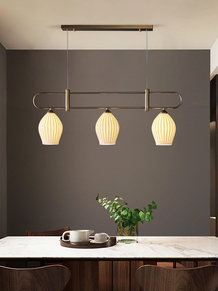 Ceramic Ribbed Linear Pendant Light | Chandelier over Kitchen Island | Vinlighting | Vinlighting