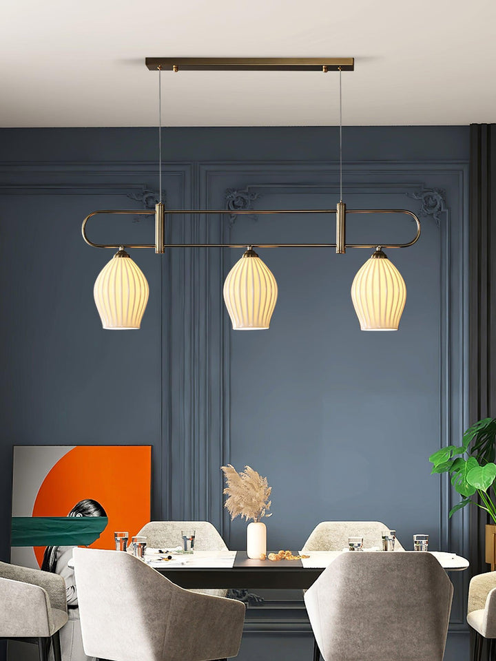 Ceramic Ribbed Linear Pendant Light | Chandelier over Kitchen Island | Vinlighting | Vinlighting