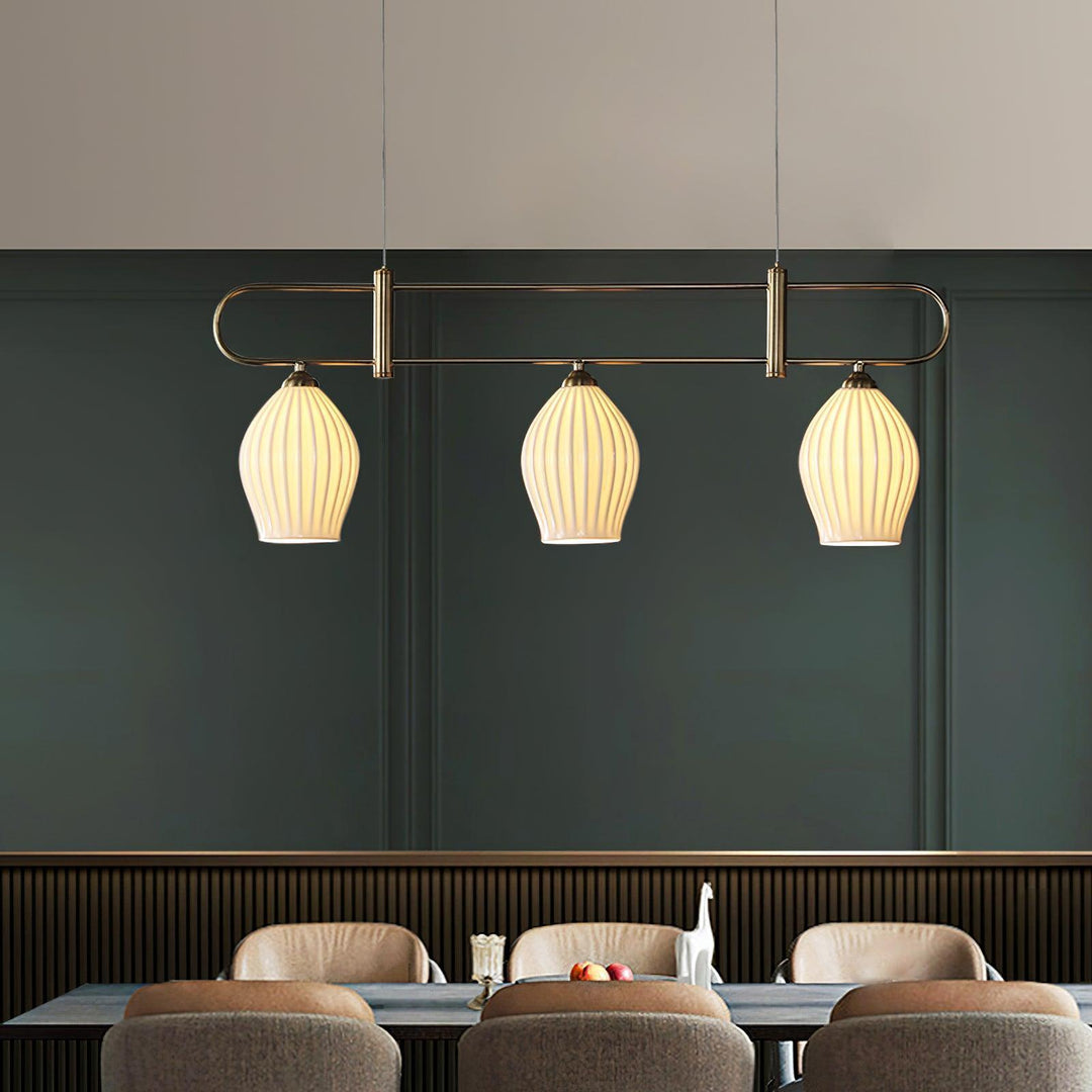 Ceramic Ribbed Linear Pendant Light | Chandelier over Kitchen Island | Vinlighting | Vinlighting