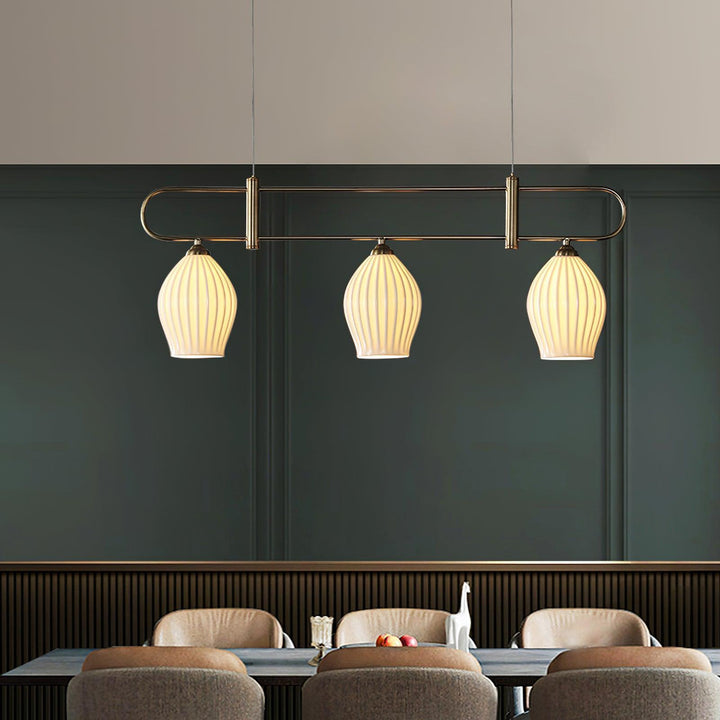 Ceramic Ribbed Linear Pendant Light | Chandelier over Kitchen Island | Vinlighting | Vinlighting
