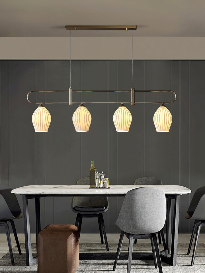 Ceramic Ribbed Linear Pendant Light | Chandelier over Kitchen Island | Vinlighting | Vinlighting