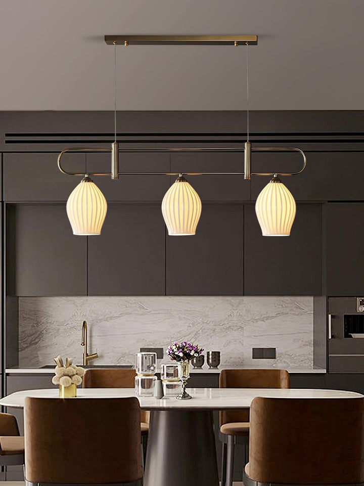Ceramic Ribbed Linear Pendant Light | Chandelier over Kitchen Island | Vinlighting | Vinlighting