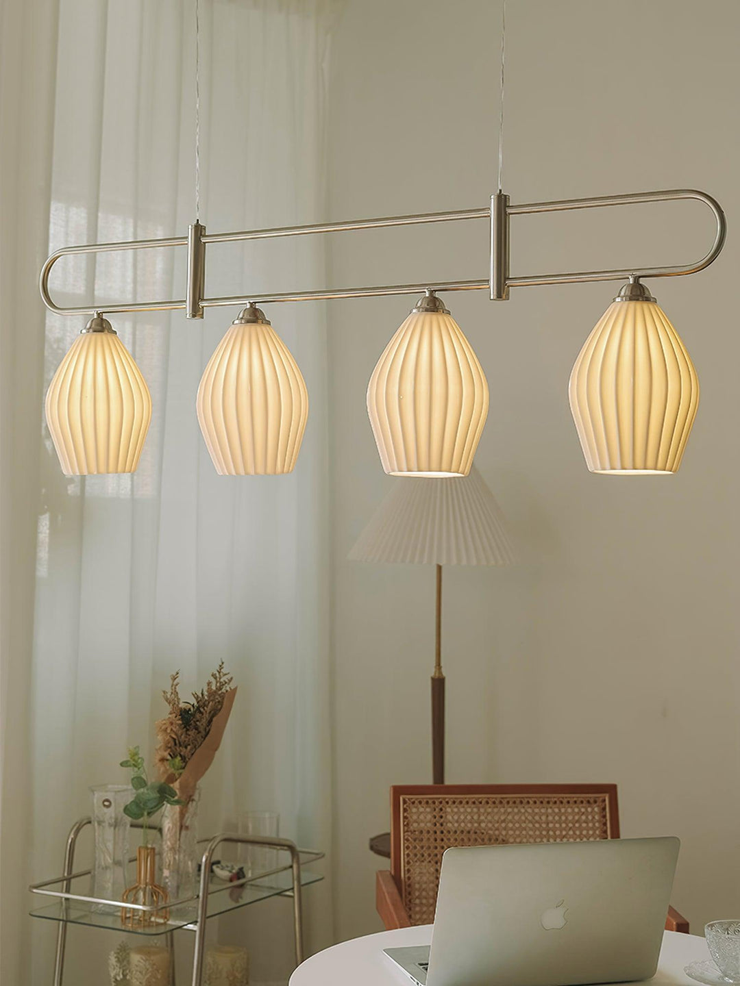 Ceramic Ribbed Linear Pendant Light | Chandelier over Kitchen Island | Vinlighting | Vinlighting