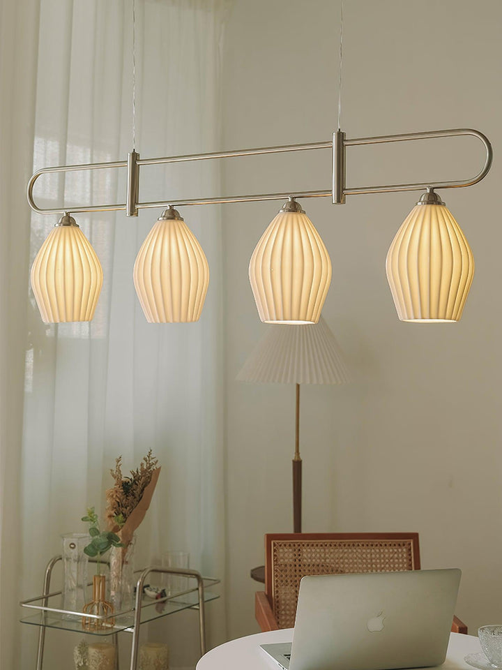 Ceramic Ribbed Linear Pendant Light | Chandelier over Kitchen Island | Vinlighting | Vinlighting
