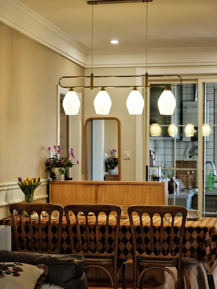 Ceramic Ribbed Linear Pendant Light | Chandelier over Kitchen Island | Vinlighting | Vinlighting