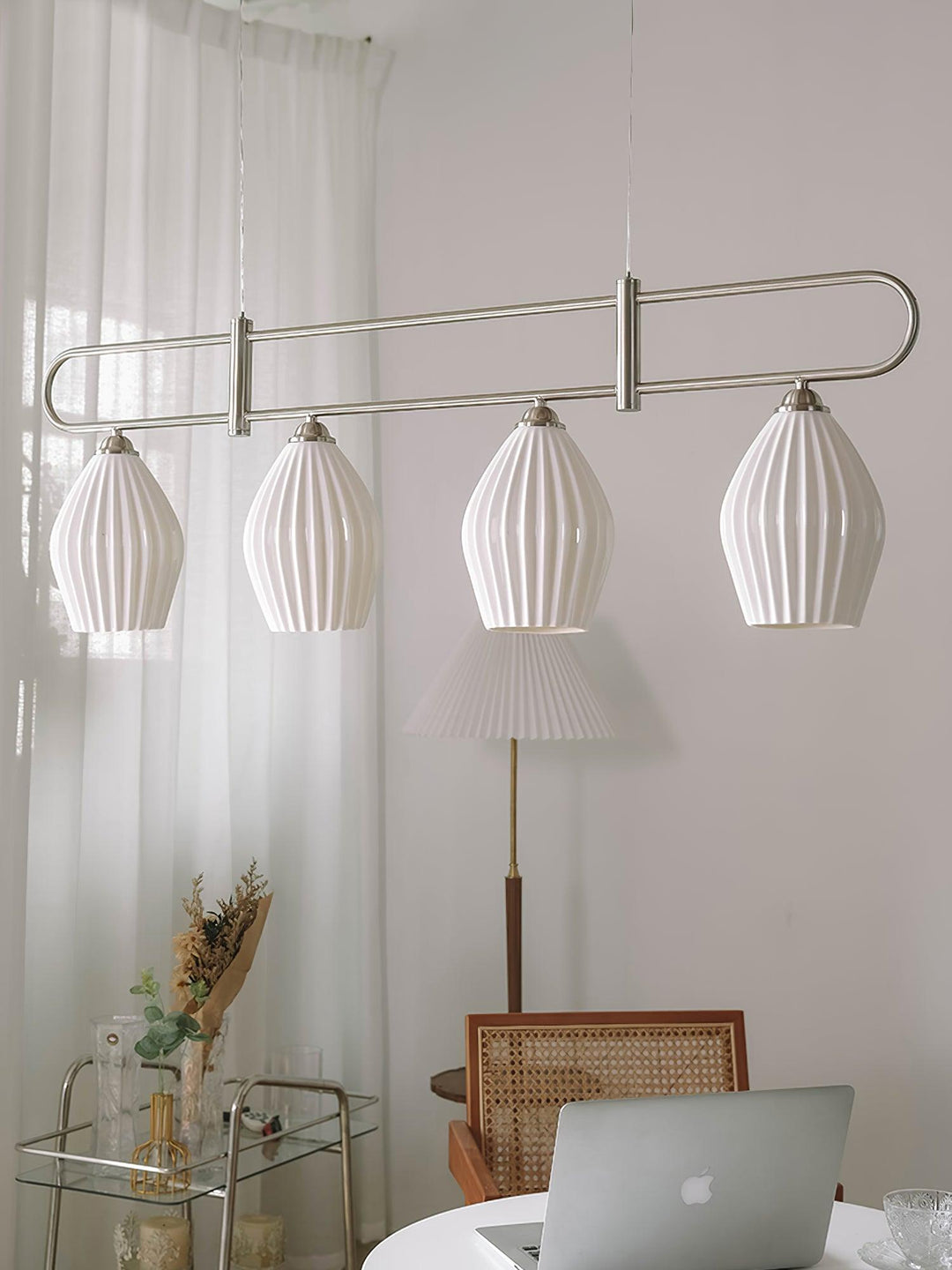Ceramic Ribbed Linear Pendant Light | Chandelier over Kitchen Island | Vinlighting | Vinlighting