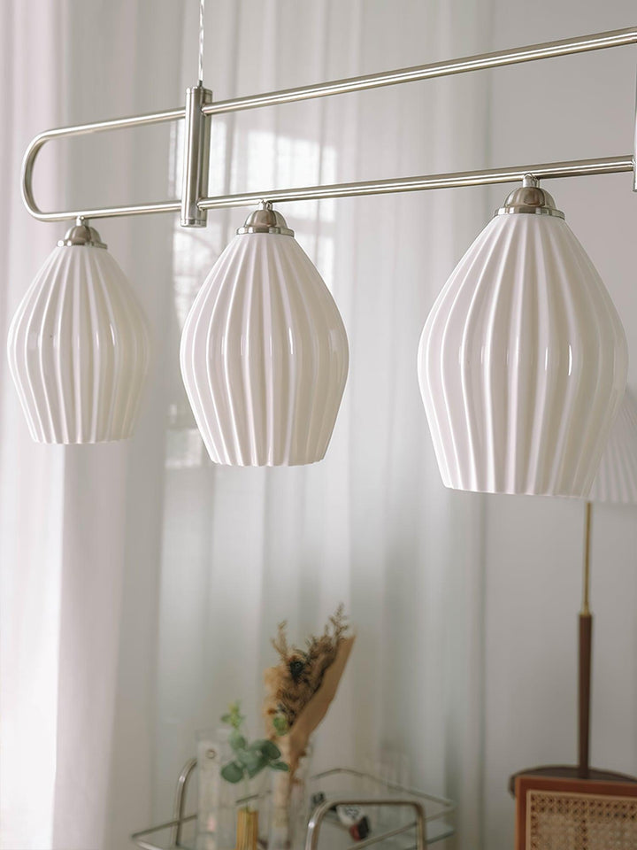 Ceramic Ribbed Linear Pendant Light | Chandelier over Kitchen Island | Vinlighting | Vinlighting