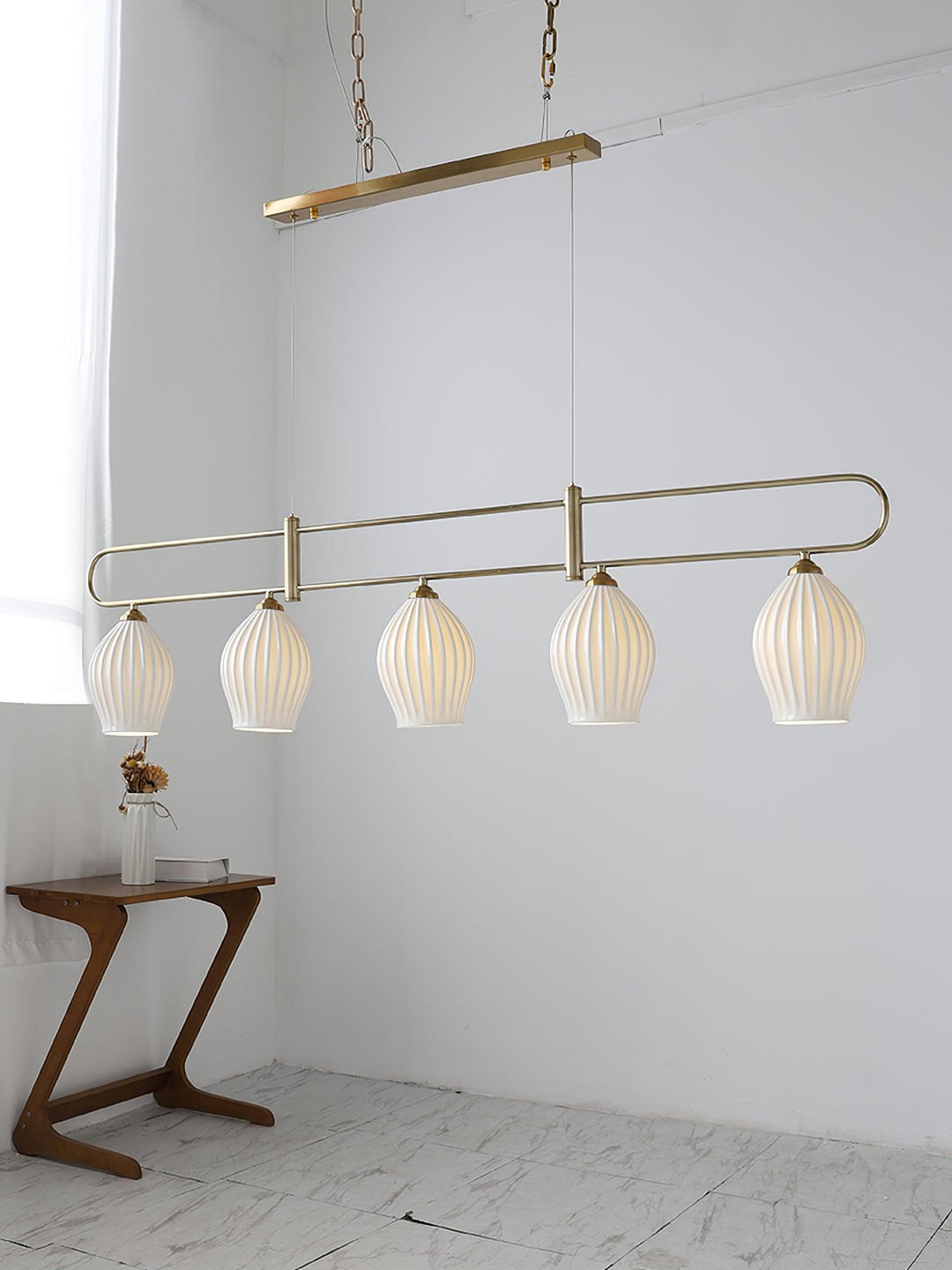 Ceramic Ribbed Linear Pendant Light | Chandelier over Kitchen Island | Vinlighting | Vinlighting