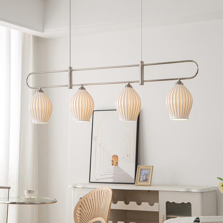 Ceramic Ribbed Linear Pendant Light | Chandelier over Kitchen Island | Vinlighting | Vinlighting