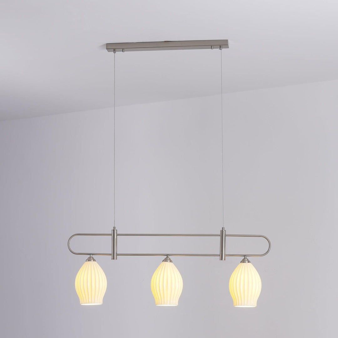 Ceramic Ribbed Linear Pendant Light | Chandelier over Kitchen Island | Vinlighting | Vinlighting