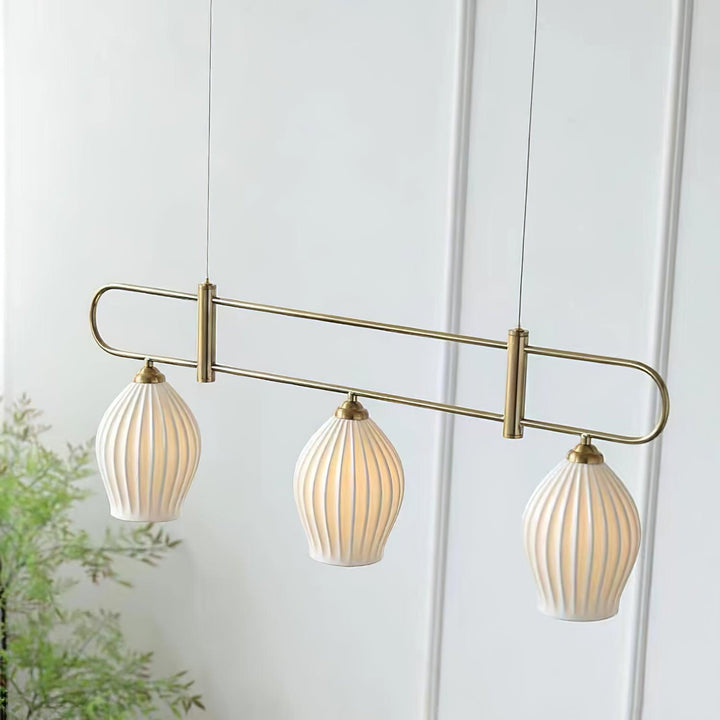 Ceramic Ribbed Linear Pendant Light | Chandelier over Kitchen Island | Vinlighting | Vinlighting