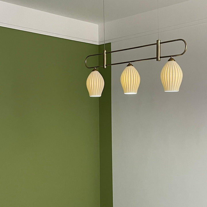 Ceramic Ribbed Linear Pendant Light | Chandelier over Kitchen Island | Vinlighting | Vinlighting