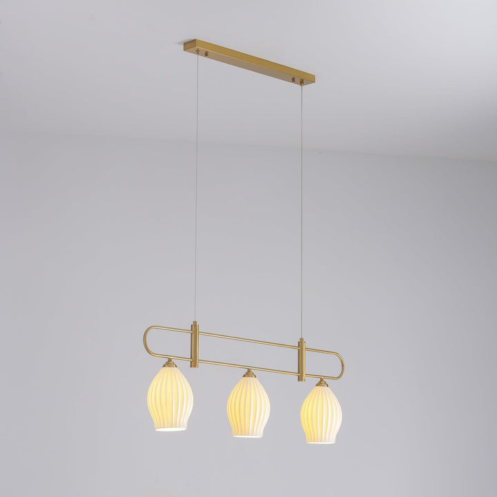 Ceramic Ribbed Linear Pendant Light | Chandelier over Kitchen Island | Vinlighting | Vinlighting
