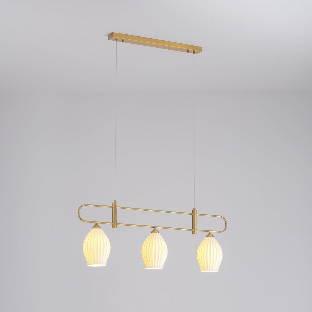 Ceramic Ribbed Linear Pendant Light | Chandelier over Kitchen Island | Vinlighting | Vinlighting