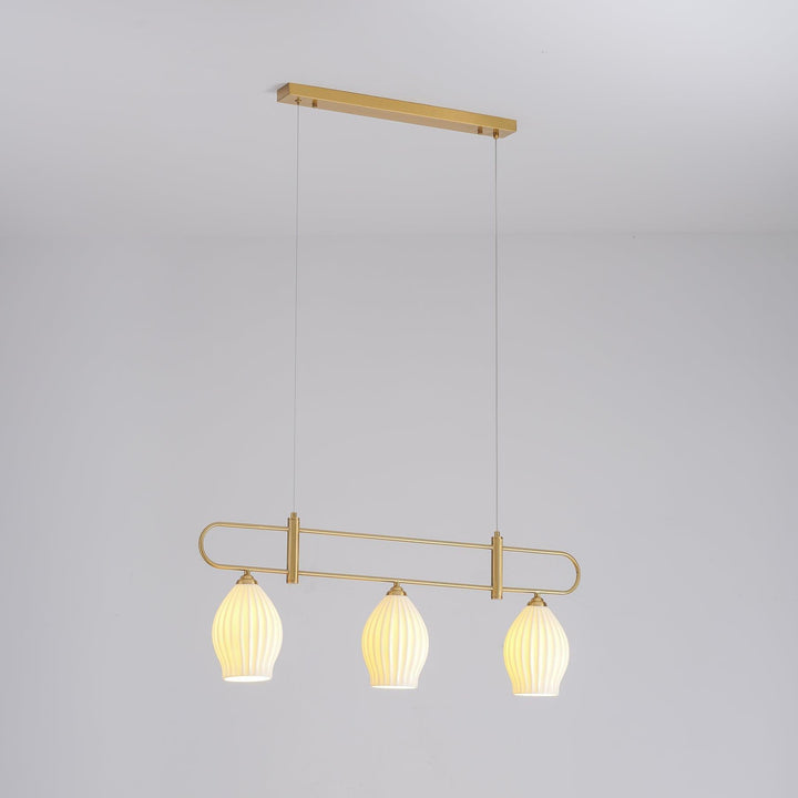 Ceramic Ribbed Linear Pendant Light | Chandelier over Kitchen Island | Vinlighting | Vinlighting