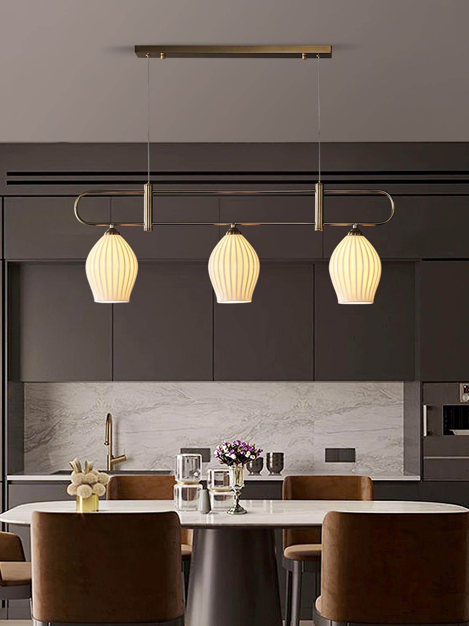 Ceramic Ribbed Linear Pendant Light - Vinlighting