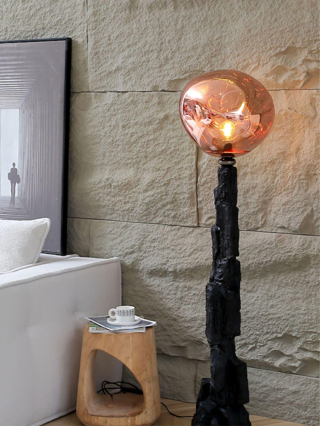 Charcoal Lava Floor Lamp | Illuminated Glass & Mirror Effect | Vinlighting | Vinlighting