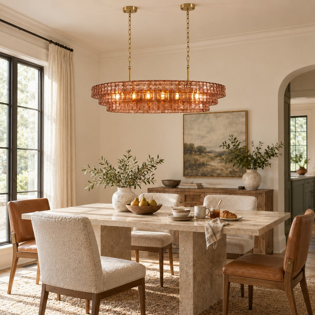 Zirvona Linear Chandelier | Tiered Glass for Kitchen Islands
