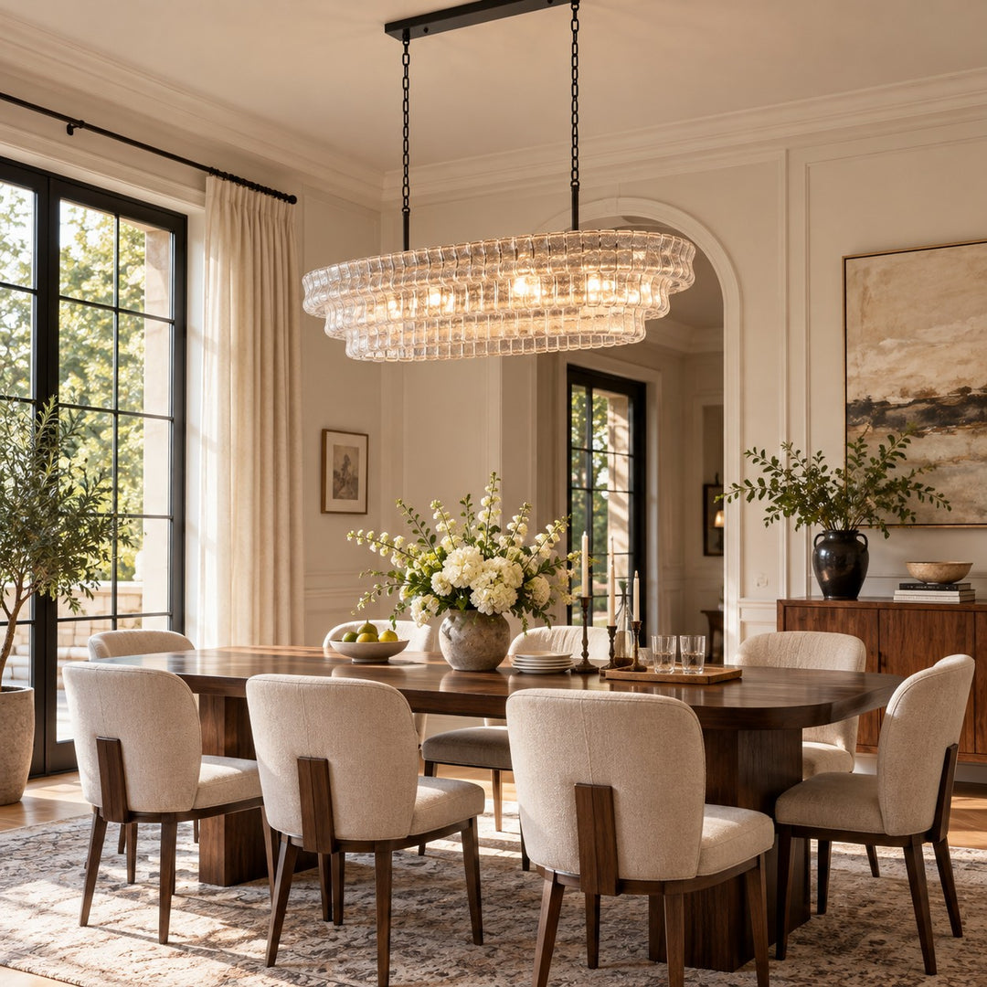 Zirvona Linear Chandelier | Tiered Glass for Kitchen Islands