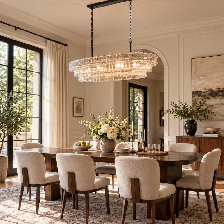 Zirvona Linear Chandelier | Tiered Glass for Kitchen Islands