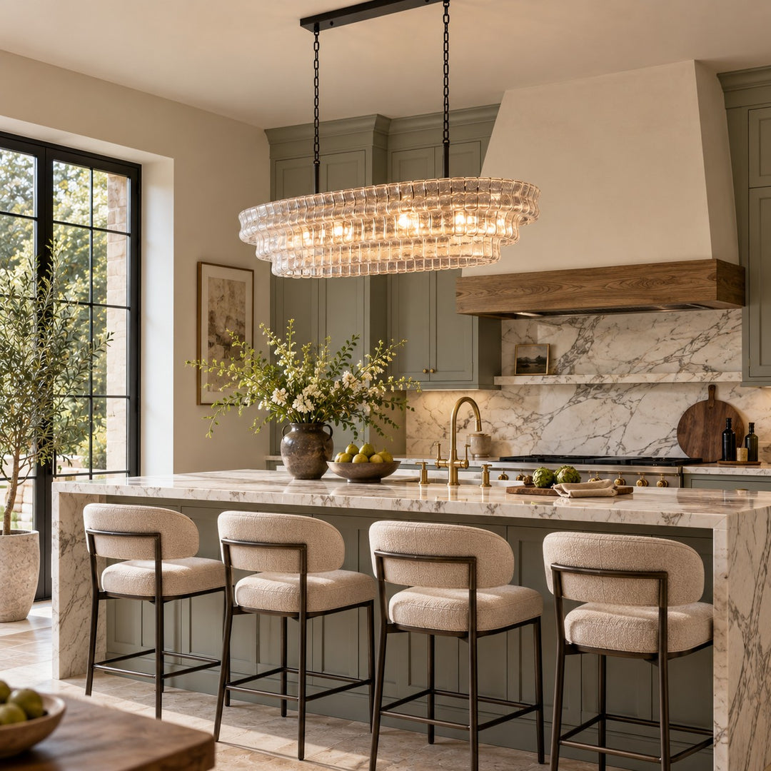 Zirvona Linear Chandelier | Tiered Glass for Kitchen Islands