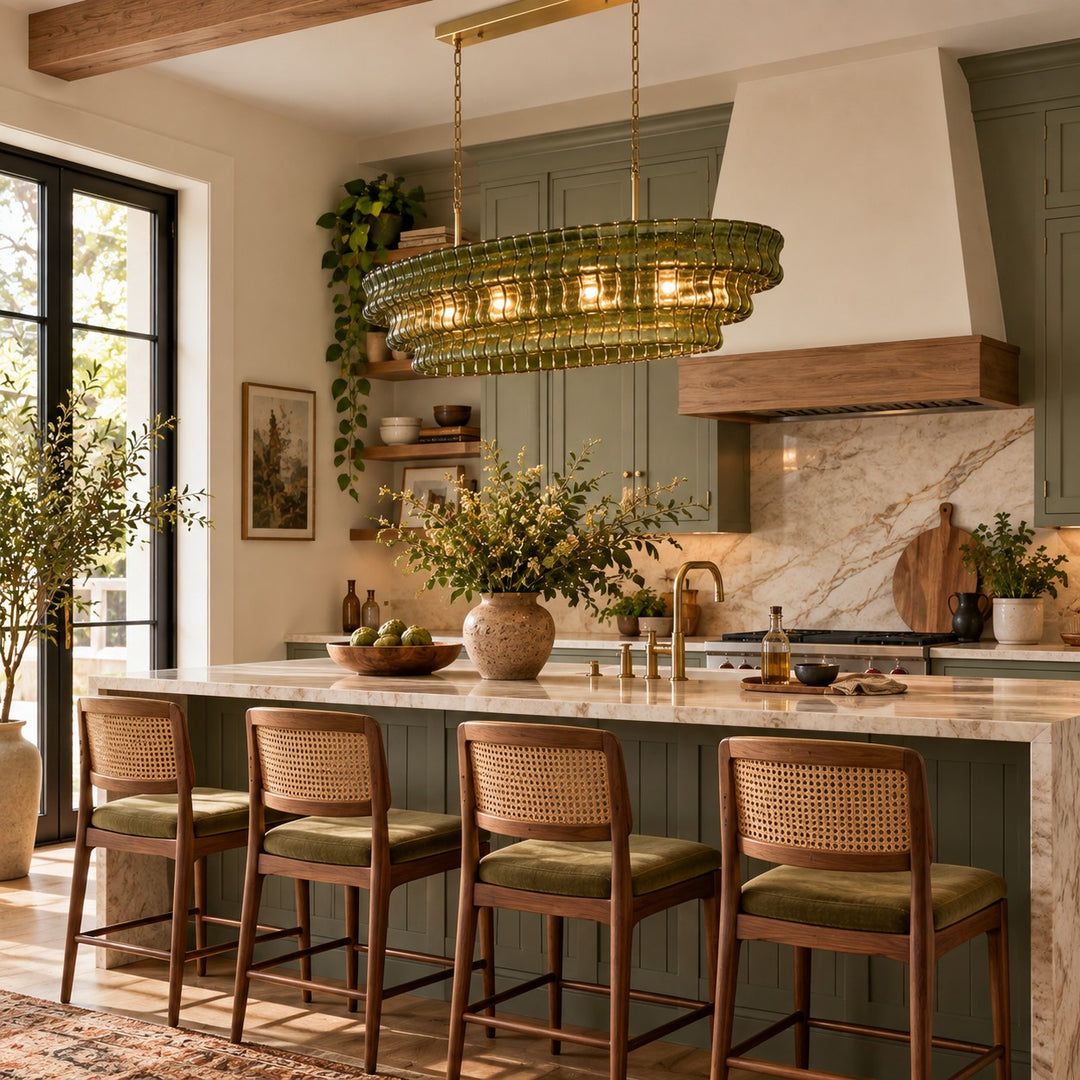 Zirvona Linear Chandelier | Tiered Glass for Kitchen Islands