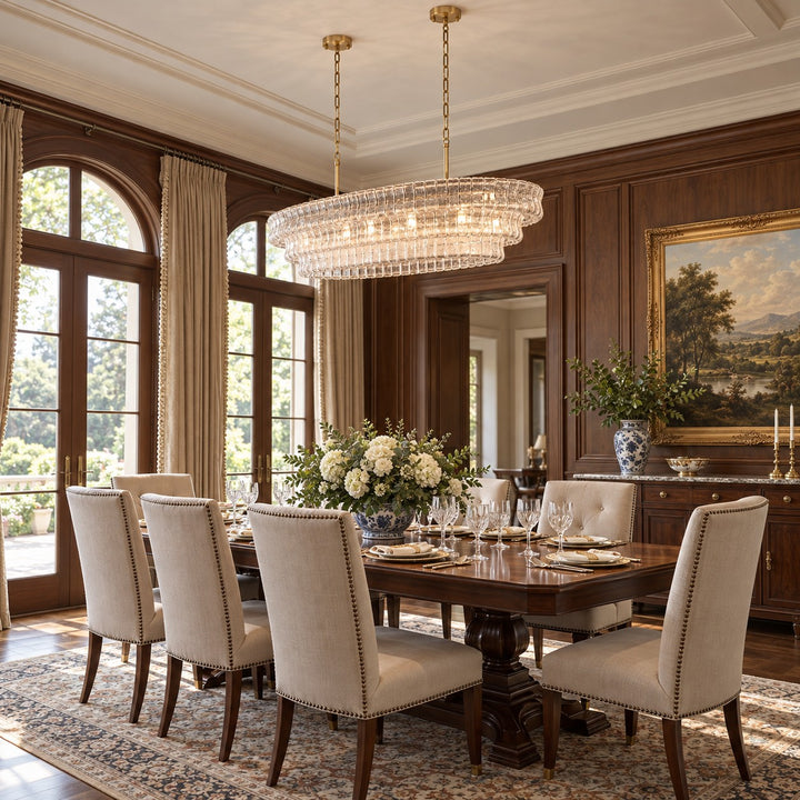 Zirvona Linear Chandelier | Tiered Glass for Kitchen Islands