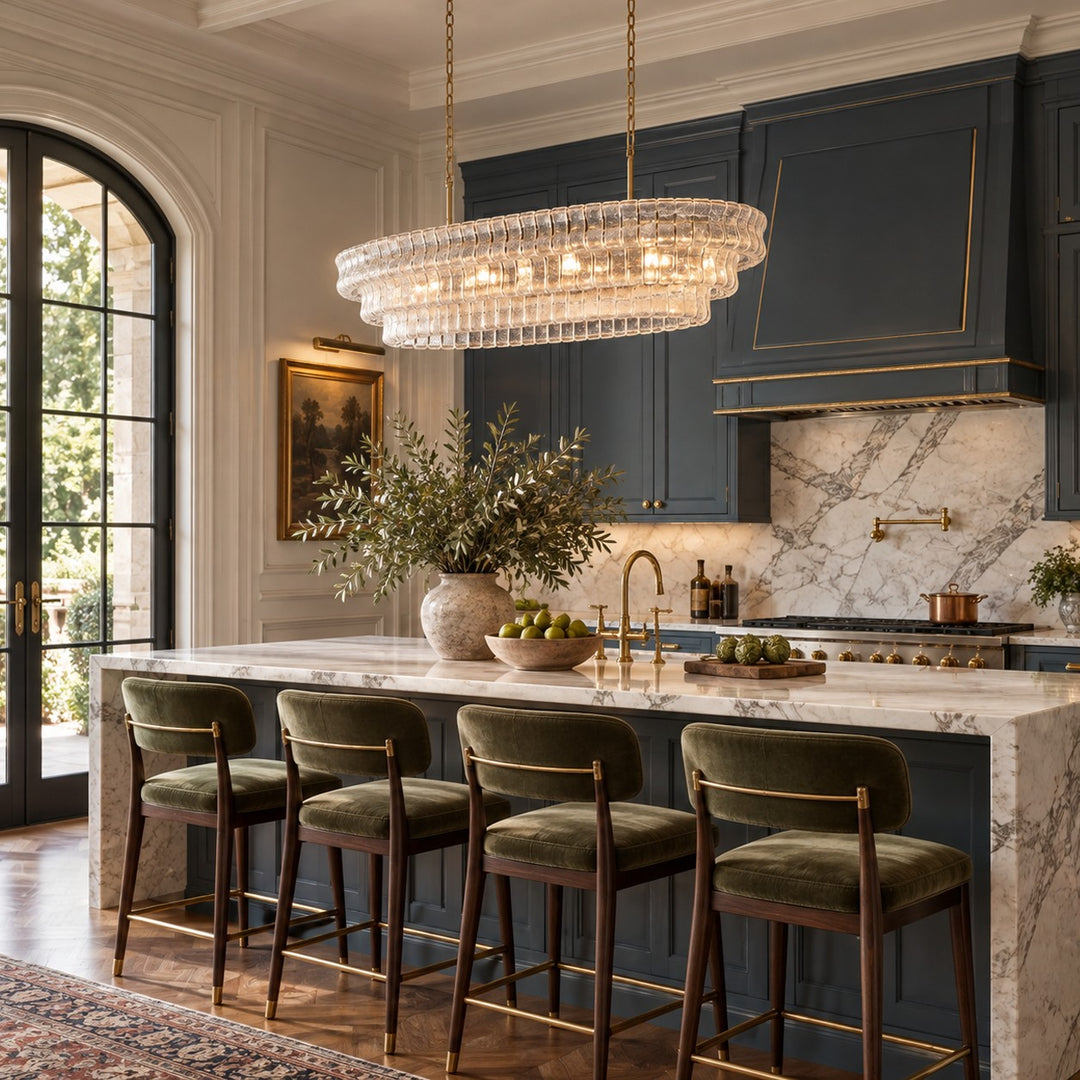 Zirvona Linear Chandelier | Tiered Glass for Kitchen Islands