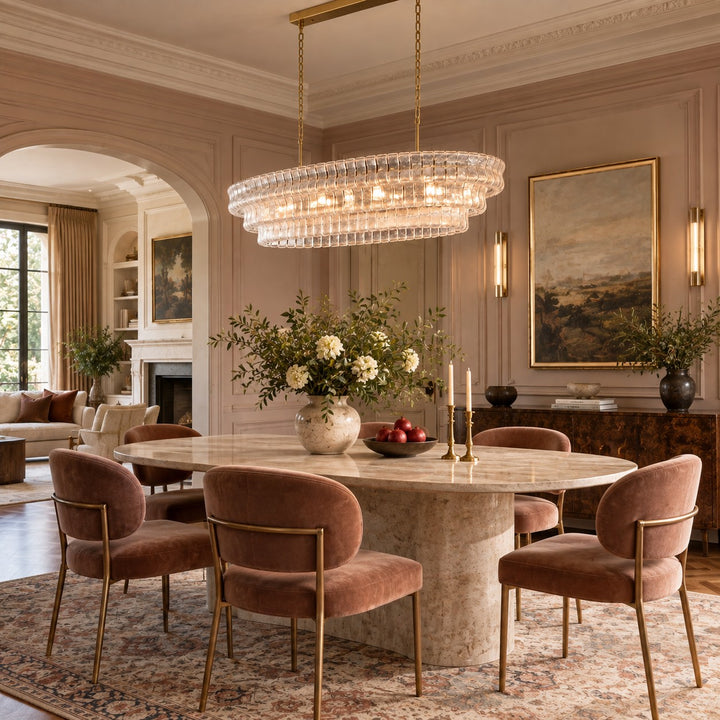 Zirvona Linear Chandelier | Tiered Glass for Kitchen Islands
