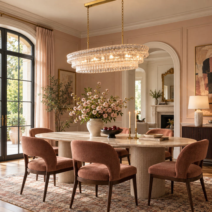 Zirvona Linear Chandelier | Tiered Glass for Kitchen Islands