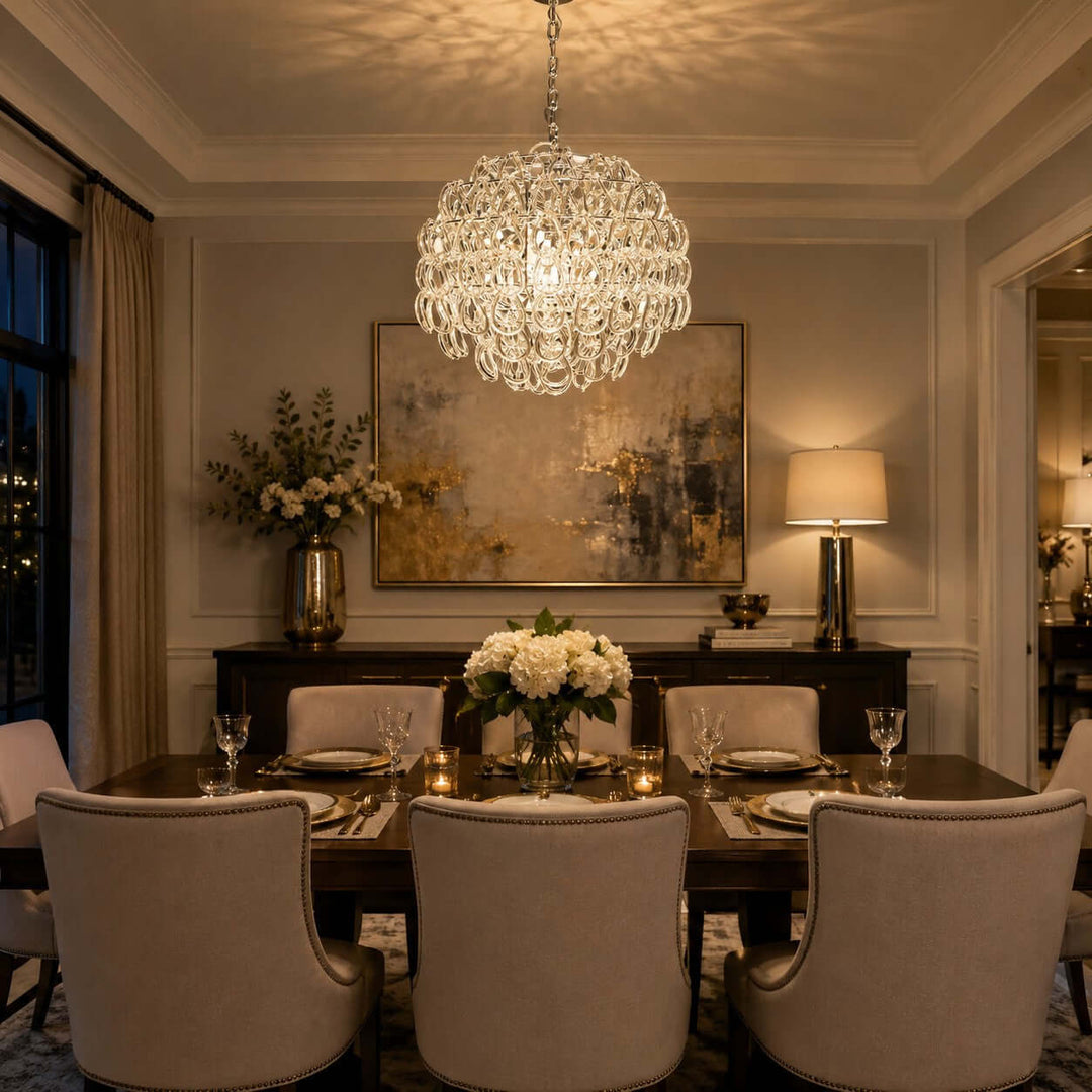 Modern Glam Glass Chandelier for Dining Room and Bedroom Decor