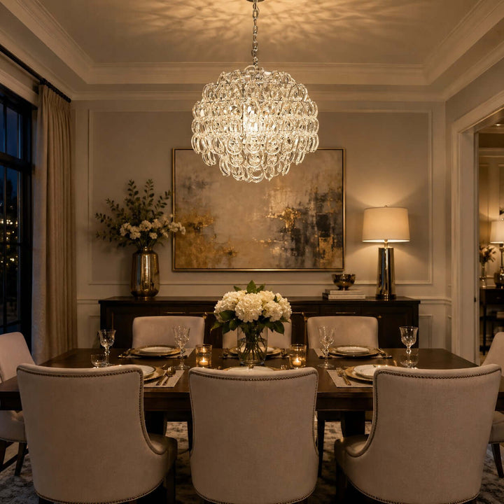 Modern Glam Glass Chandelier for Dining Room and Bedroom Decor